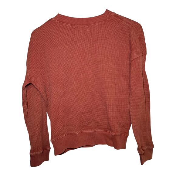 Madewell Women’s XS Orange Waffle Knit V-Neck Long Sleeve Thermal Top Cotton - Picture 2 of 10